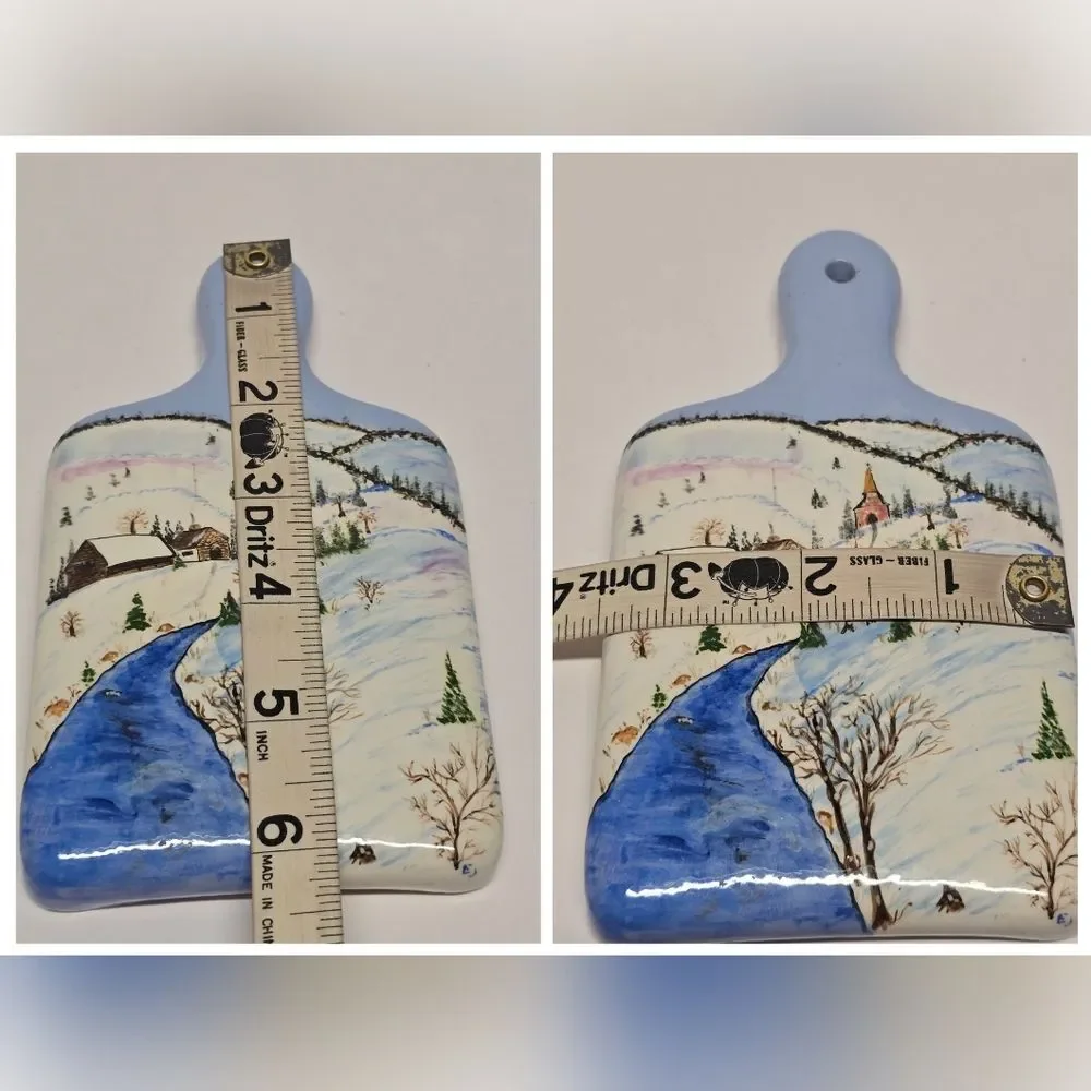 Vintage Handpainted Ceramic Cutting Board Wall Hanging Winter Christmas Decor